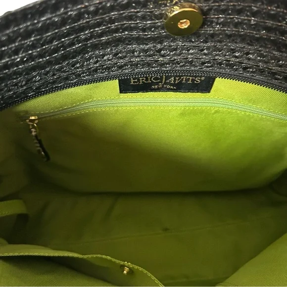 Eric Javitz women’s black straw tote bag with leather handles - Picture 7 of 7